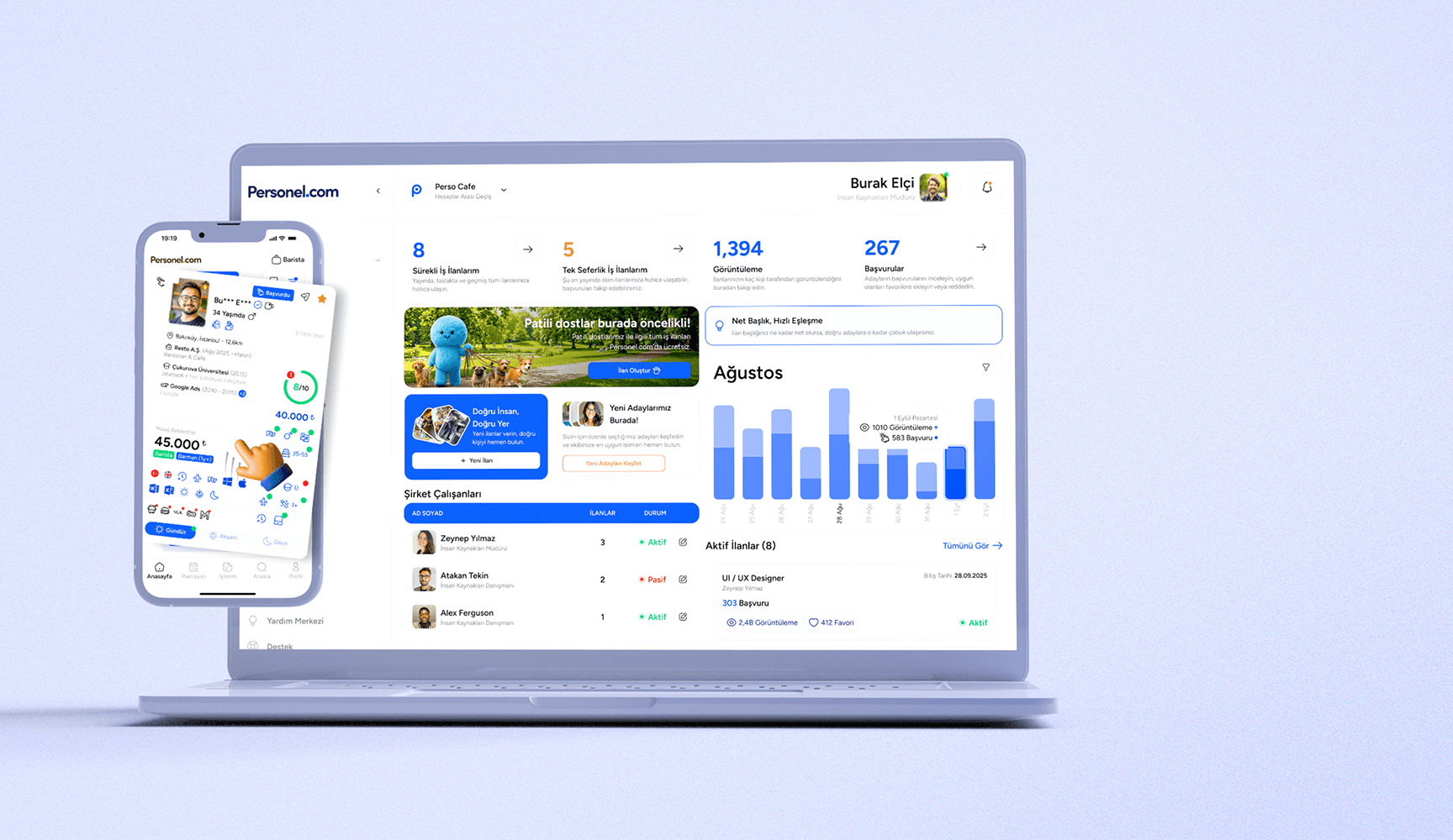 Personel.com web ve mobil arayüz mockup