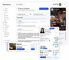 Personel.com kullanıcı arayüzü ve iş ilanları Personel.com platformunun kullanıcı arayüzü, iş ilanları ve profil görüntüleme bölümleri.