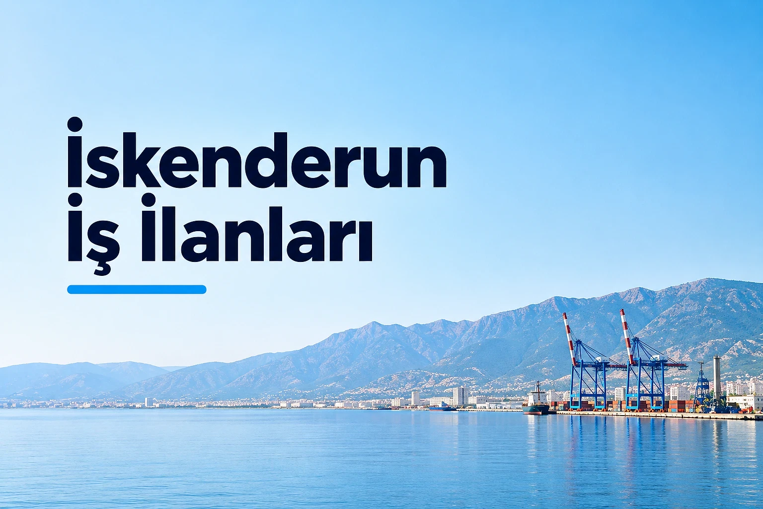 İskenderun'daki güncel iş fırsatları İskenderun'un deniz manzarası ve liman yapıları ile iş ilanları temalı görsel.