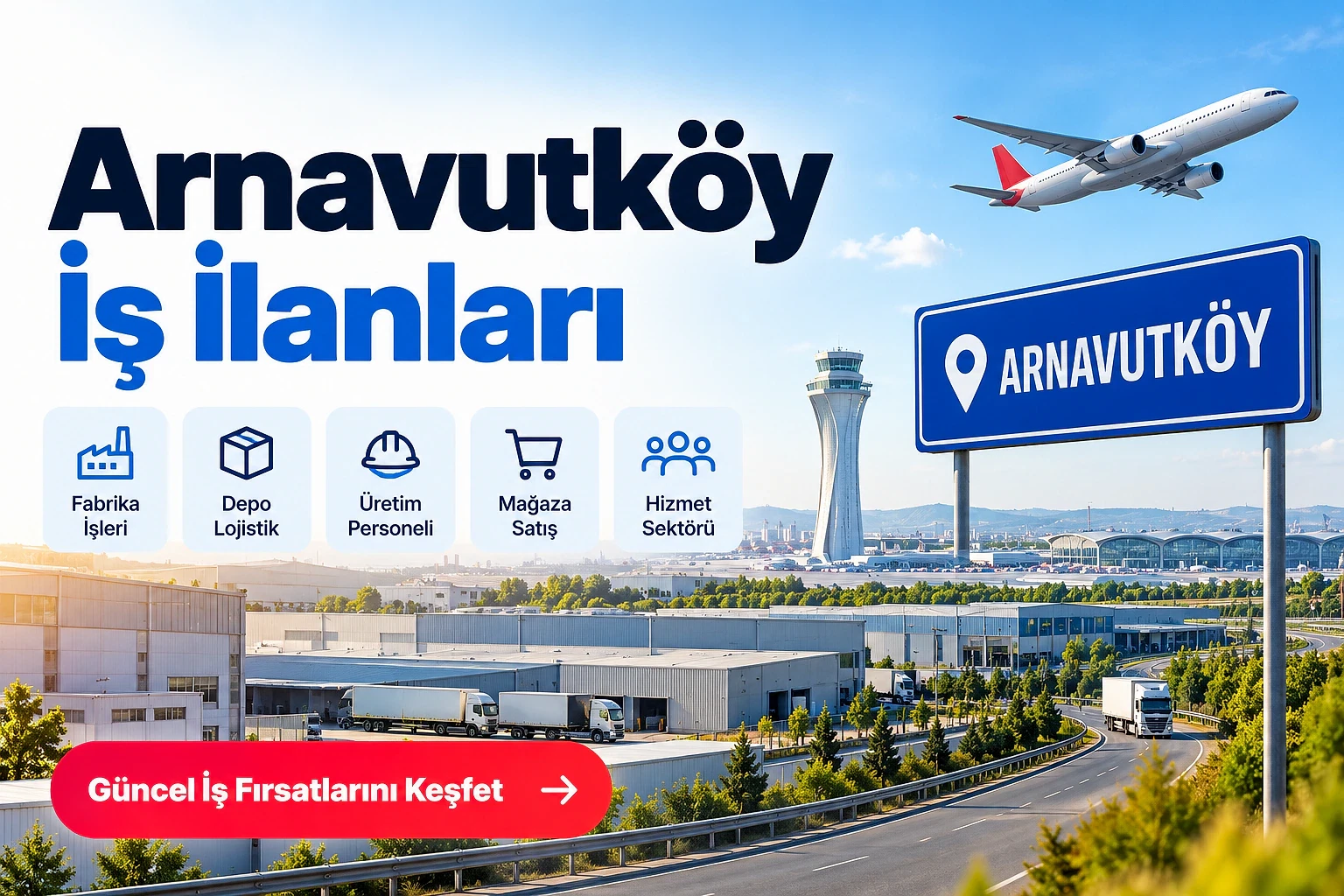 Arnavutköy 2026 iş ilanları ve fırsatları Arnavutköy'de fabrika, depo, mağaza ve hizmet sektörlerindeki iş ilanları hakkında bilgi veren kapak görseli.