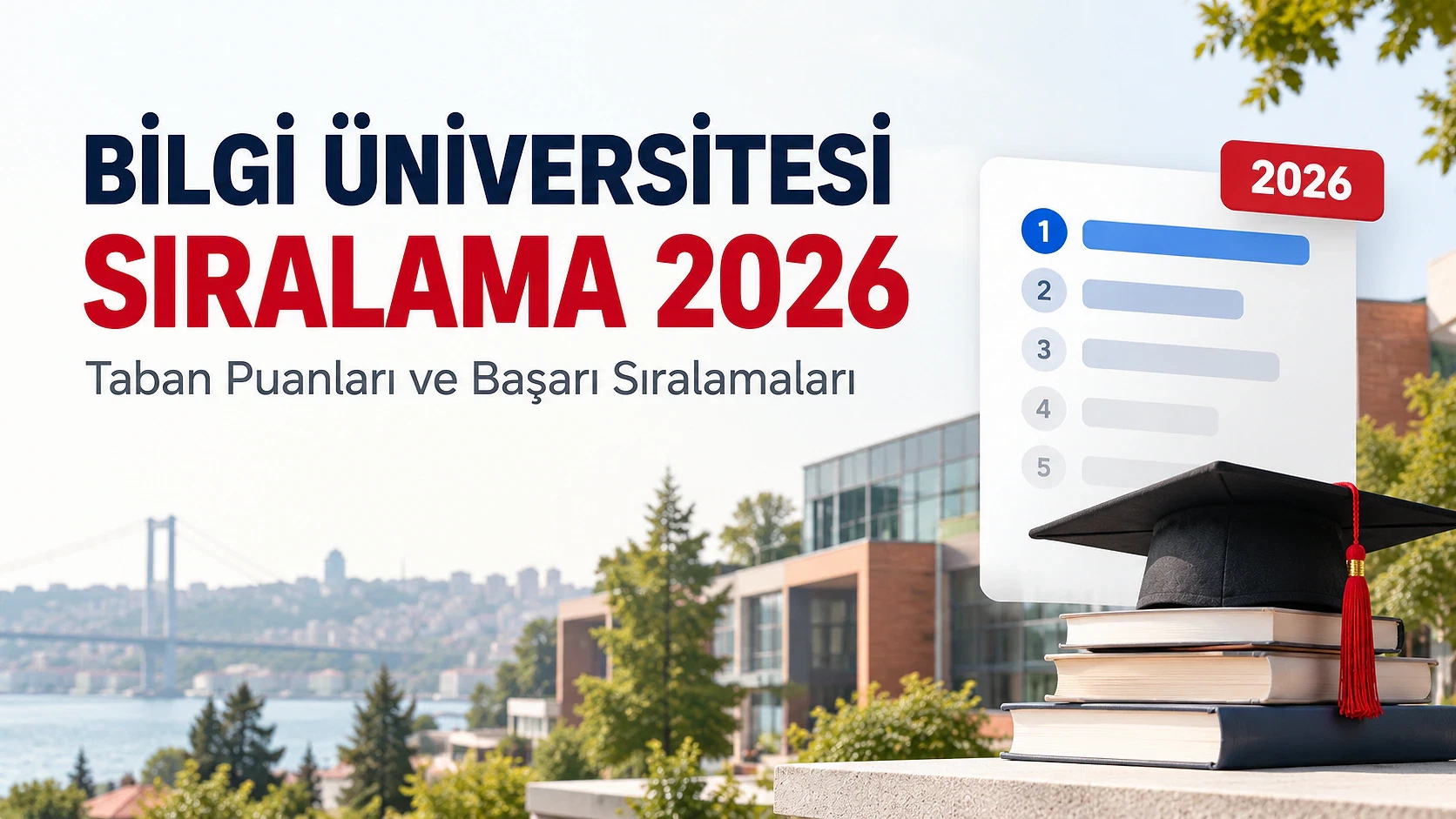 Bilgi Üniversitesi 2026 Sıralama ve Taban Puanları İstanbul Bilgi Üniversitesi'nin 2026 sıralama ve taban puanlarını gösteren grafik ve mezun kepi.