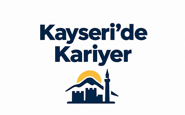 Kayseri'de kariyer fırsatları ve iş ilanları Kayseri'de kariyer fırsatlarını simgeleyen dağ, güneş ve tarihi yapıların yer aldığı grafik tasarım.