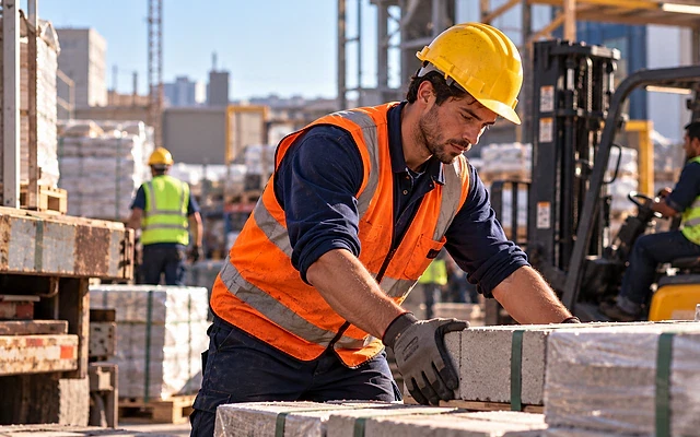 Kırşehir 2026 iş ilanları ve fırsatları Kırşehir'de inşaat alanında çalışan işçi, malzeme düzenlemekte.