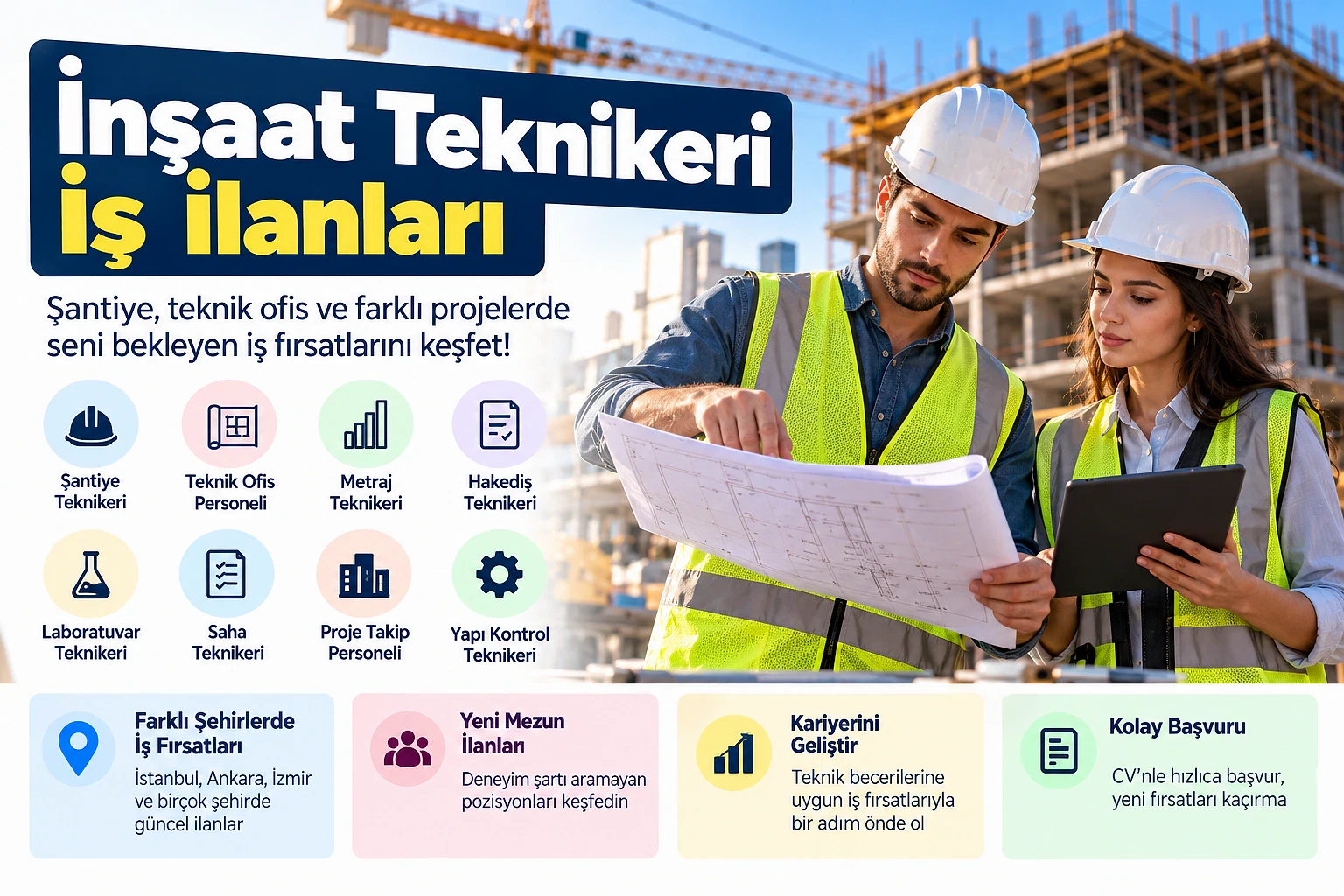 İnşaat teknikeri iş ilanları ve başvuru rehberi İnşaat teknikeri iş ilanları için güncel fırsatları keşfeden iki profesyonel, inşaat alanında çalışıyor.