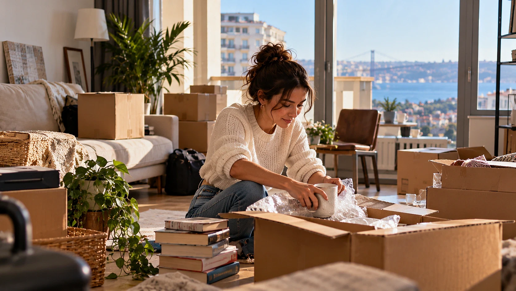 Paketleme Elemanı İş İlanı Hazırlama Rehberi Paketleme elemanı iş ilanı hazırlığı için evde kutularla çalışan bir kadın.
