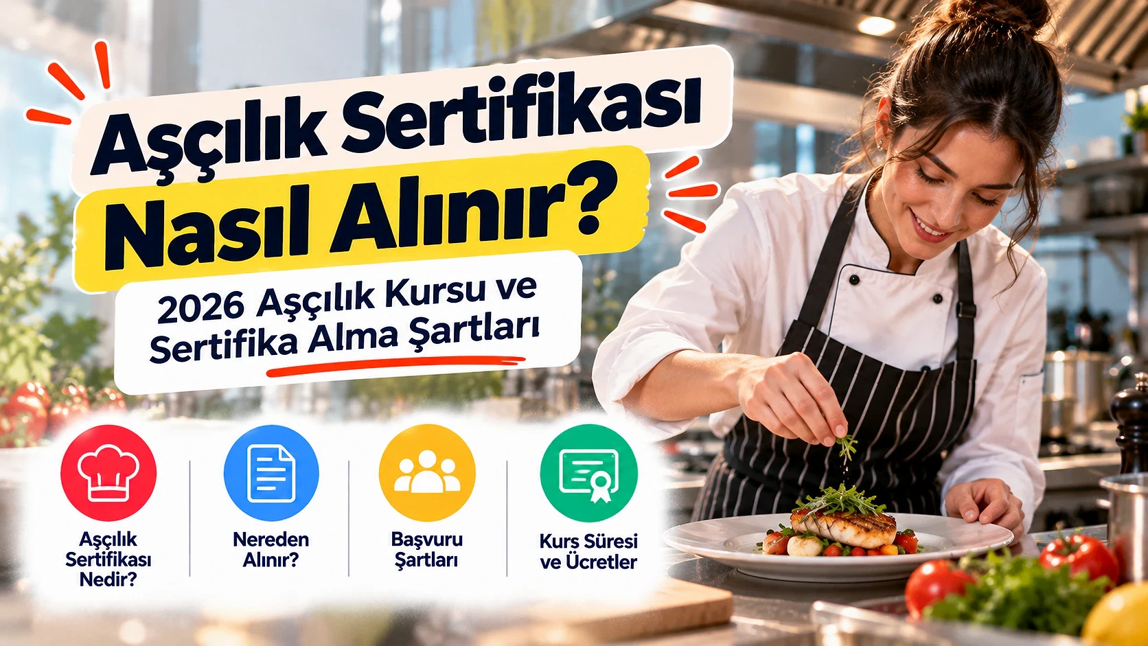Aşçılık sertifikası alma rehberi ve kurs bilgileri Aşçılık sertifikası almak için mutfakta yemek hazırlayan bir aşçı adayı.