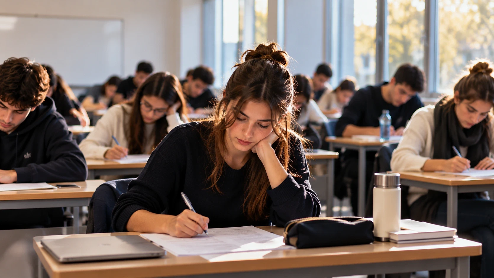 Hacettepe Üniversitesi 2026 Taban Puanları Sınav ortamında öğrenciler, Hacettepe Üniversitesi için çalışıyor.