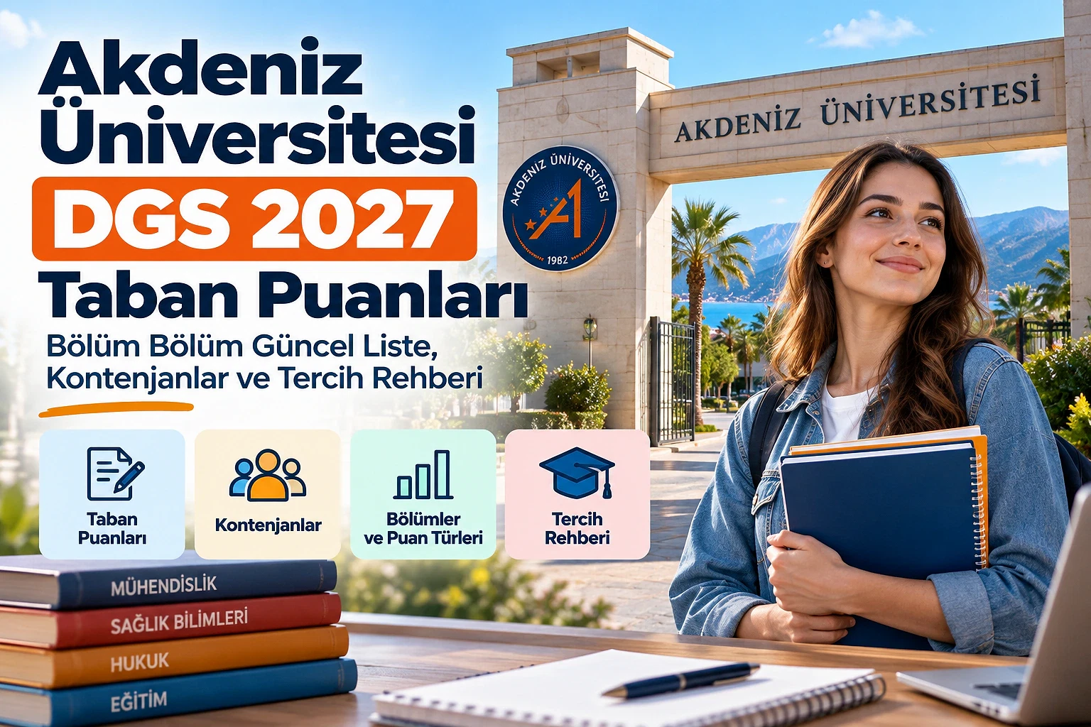 Akdeniz Üniversitesi DGS 2027 güncel taban puanları Akdeniz Üniversitesi DGS 2027 taban puanları ve kontenjanları hakkında bilgi veren kapak görseli.